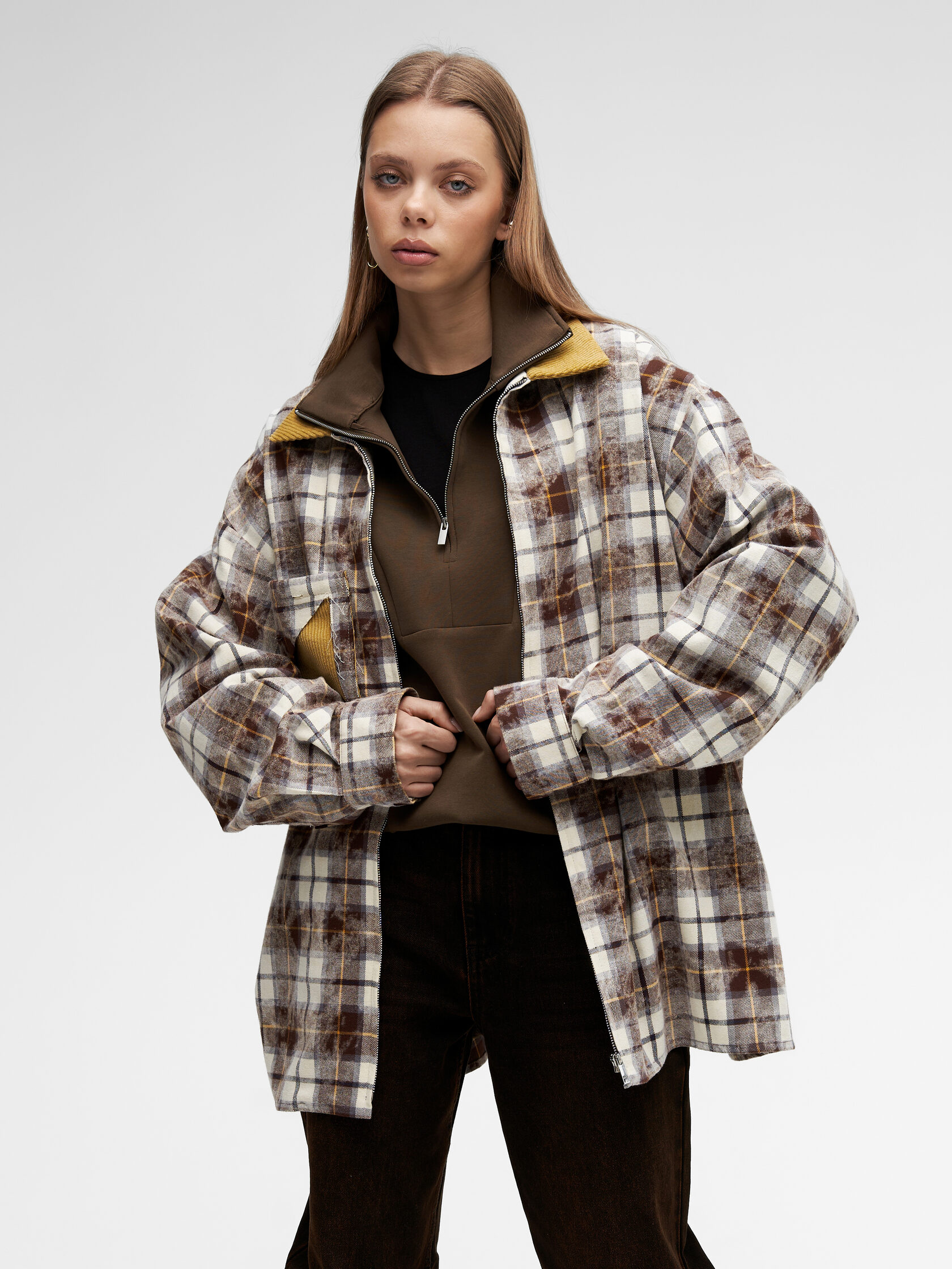 Рубашка «Клетка с молнией». Коричневый